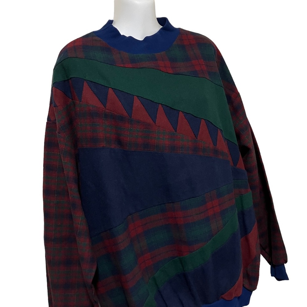 Vintage Plaid Patchwork Pullover - image 2